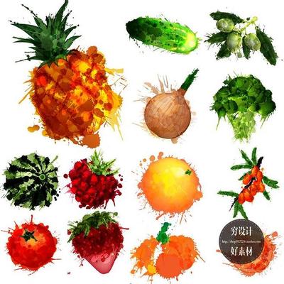 五颜六色喷溅蔬菜浆果水果素材水彩水果矢量食品果蔬EPS素材 G51